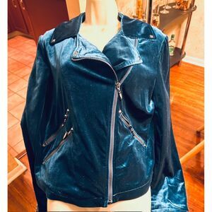 Belle Badgley Mischka Teal Velvet Zippered Festival Moto Grunge Edgy Jacket M